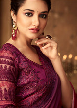 Load image into Gallery viewer, Pink &amp; Purple Designer Embroidered Chiffon Silk Saree with Sequence work