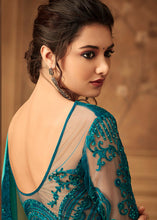 Load image into Gallery viewer, Shades Of Green Designer Embroidered Chiffon Silk Saree with Sequence work