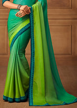 Load image into Gallery viewer, Shades Of Green Designer Embroidered Chiffon Silk Saree with Sequence work