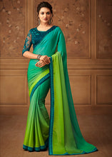 Load image into Gallery viewer, Shades Of Green Designer Embroidered Chiffon Silk Saree with Sequence work