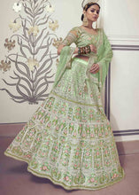 Carica l'immagine nel visualizzatore Galleria,Light Green Net Lehenga Choli with Floral Embroidery,Jarkan &amp; Zari work
