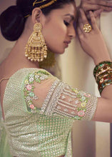 Carica l'immagine nel visualizzatore Galleria,Light Green Net Lehenga Choli with Floral Embroidery,Jarkan &amp; Zari work