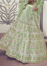 Carica l'immagine nel visualizzatore Galleria,Light Green Net Lehenga Choli with Floral Embroidery,Jarkan &amp; Zari work