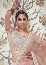 Load image into Gallery viewer, Dusty Pink Net Lehenga Choli with Floral Embroidery,Jarkan, Zari &amp; Mirror work