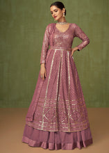 Load image into Gallery viewer, Thulian Pink Georgette Front Slit Cut Lehenga Suit with Embroidery work