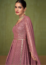 Load image into Gallery viewer, Thulian Pink Georgette Front Slit Cut Lehenga Suit with Embroidery work