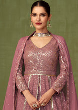 Load image into Gallery viewer, Thulian Pink Georgette Front Slit Cut Lehenga Suit with Embroidery work
