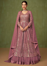 Load image into Gallery viewer, Thulian Pink Georgette Front Slit Cut Lehenga Suit with Embroidery work