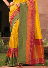 Load image into Gallery viewer, Pineapple Yellow Woven Banarasi Silk Saree with Embroidered Blouse