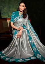 Load image into Gallery viewer, Silver Grey Designer Silk Saree with Contrast Blouse