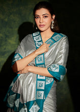 Load image into Gallery viewer, Silver Grey Designer Silk Saree with Contrast Blouse