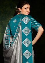 Load image into Gallery viewer, Silver Grey Designer Silk Saree with Contrast Blouse
