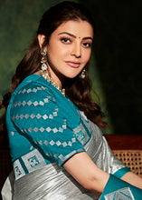 Load image into Gallery viewer, Silver Grey Designer Silk Saree with Contrast Blouse