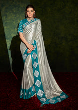 Load image into Gallery viewer, Silver Grey Designer Silk Saree with Contrast Blouse