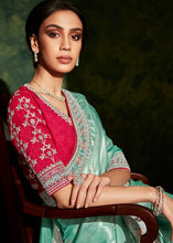 Load image into Gallery viewer, Powder Blue Designer Silk Saree with Contrast Blouse