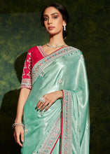 Load image into Gallery viewer, Powder Blue Designer Silk Saree with Contrast Blouse