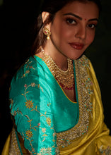 Load image into Gallery viewer, Canary Yellow Designer Silk Saree with Contrast Blouse