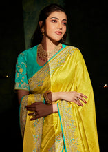 Load image into Gallery viewer, Canary Yellow Designer Silk Saree with Contrast Blouse