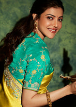 Load image into Gallery viewer, Canary Yellow Designer Silk Saree with Contrast Blouse