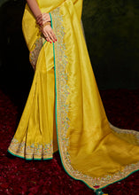 Load image into Gallery viewer, Canary Yellow Designer Silk Saree with Contrast Blouse