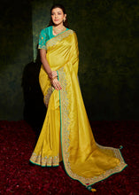 Load image into Gallery viewer, Canary Yellow Designer Silk Saree with Contrast Blouse