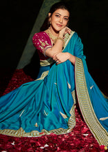 Load image into Gallery viewer, French Blue Designer Silk Saree with Contrast Blouse