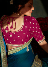 Load image into Gallery viewer, French Blue Designer Silk Saree with Contrast Blouse