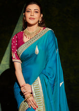 Load image into Gallery viewer, French Blue Designer Silk Saree with Contrast Blouse