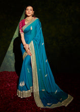 Load image into Gallery viewer, French Blue Designer Silk Saree with Contrast Blouse
