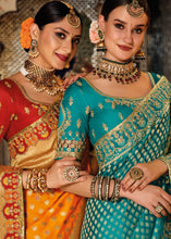 Load image into Gallery viewer, Brown &amp; Orange Half N Half Banarasi Silk Saree with Embroidered work