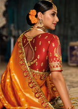 Load image into Gallery viewer, Brown &amp; Orange Half N Half Banarasi Silk Saree with Embroidered work