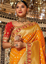 Load image into Gallery viewer, Brown &amp; Orange Half N Half Banarasi Silk Saree with Embroidered work