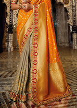 Load image into Gallery viewer, Brown &amp; Orange Half N Half Banarasi Silk Saree with Embroidered work