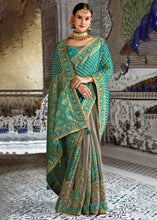 Load image into Gallery viewer, Grey &amp; Blue Half N Half Banarasi Silk Saree with Embroidered work