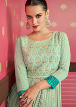 Load image into Gallery viewer, Shades Of Green Georgette Embroidered Anarkali Suit
