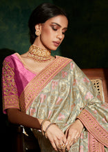 Load image into Gallery viewer, Sage Green Designer Silk Saree with Contrast Blouse