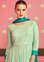Load image into Gallery viewer, Shades Of Green Georgette Embroidered Anarkali Suit
