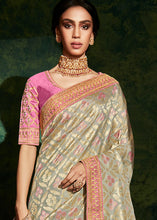 Load image into Gallery viewer, Sage Green Designer Silk Saree with Contrast Blouse