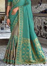 Load image into Gallery viewer, Grey &amp; Blue Half N Half Banarasi Silk Saree with Embroidered work