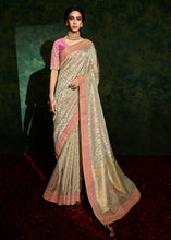 Load image into Gallery viewer, Sage Green Designer Silk Saree with Contrast Blouse