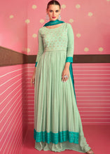Load image into Gallery viewer, Shades Of Green Georgette Embroidered Anarkali Suit