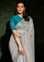 Load image into Gallery viewer, Cloud Grey Designer Silk Saree with Contrast Blouse