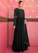 Load image into Gallery viewer, Midnight Black Georgette Embroidered Anarkali Suit