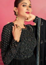 Load image into Gallery viewer, Midnight Black Georgette Embroidered Anarkali Suit