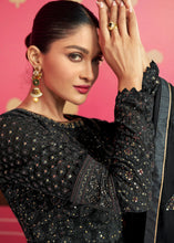 Load image into Gallery viewer, Midnight Black Georgette Embroidered Anarkali Suit
