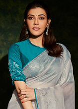 Load image into Gallery viewer, Cloud Grey Designer Silk Saree with Contrast Blouse