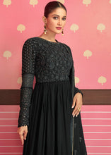 Load image into Gallery viewer, Midnight Black Georgette Embroidered Anarkali Suit