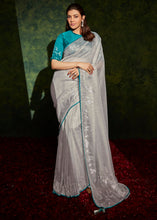 Load image into Gallery viewer, Cloud Grey Designer Silk Saree with Contrast Blouse