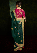 Load image into Gallery viewer, Sacramento Green Designer Silk Saree with Contrast Blouse