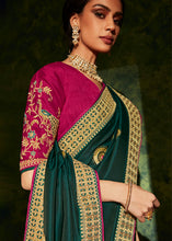 Load image into Gallery viewer, Sacramento Green Designer Silk Saree with Contrast Blouse